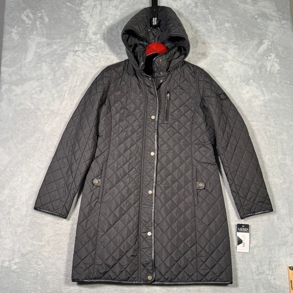 Lauren Ralph Lauren Jacket Womens S Black Diamond Quilted Hooded Equestrian $225 - Picture 1 of 13